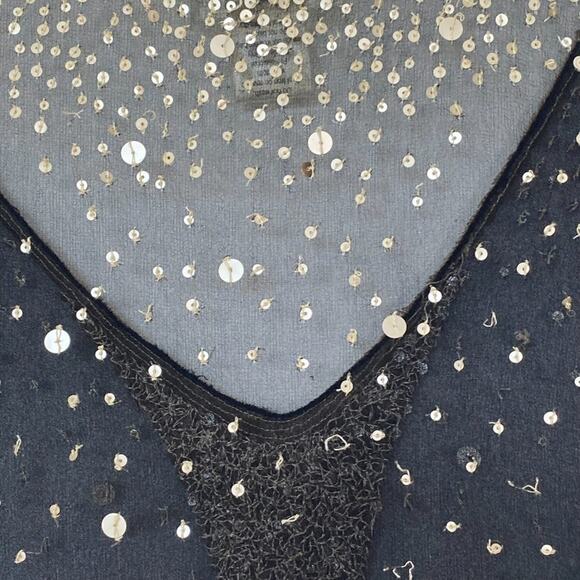 Vintage Shag Black Cream Sequin Embellished Blouse Top - Picture 13 of 16